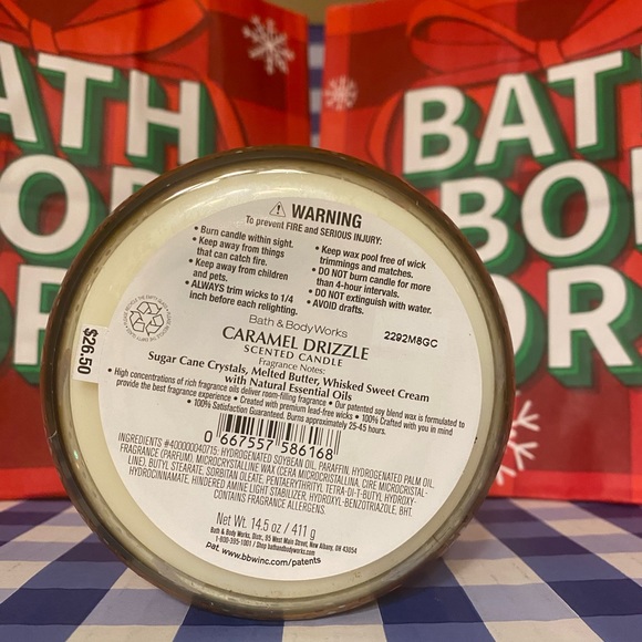 Caramel Drizzle 3 Wick Candle Bath and Body Works NEW This season decorative lid - Picture 3 of 3